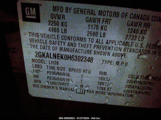 2017 GMC TERRAIN SLE VIN: 2GKALNEK0H6302348