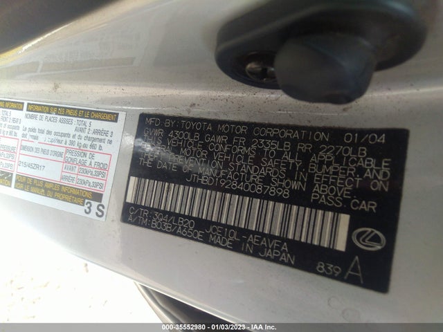 2004 LEXUS IS 300 VIN: JTHBD192840087898