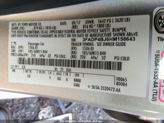 2017 Ford Fiesta, VIN: 3FADP4BJ6HM158643
