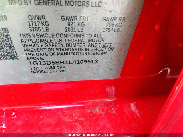 Chevrolet SONIC LT 2020 1G1JD5SB1L4105513 Image 9