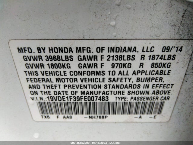 2015 Acura ILX, VIN: 19VDE1F39FE007483