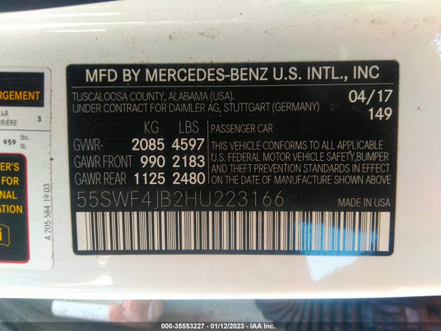2017 Mercedes-Benz C-Class, VIN: 55SWF4JB2HU223166