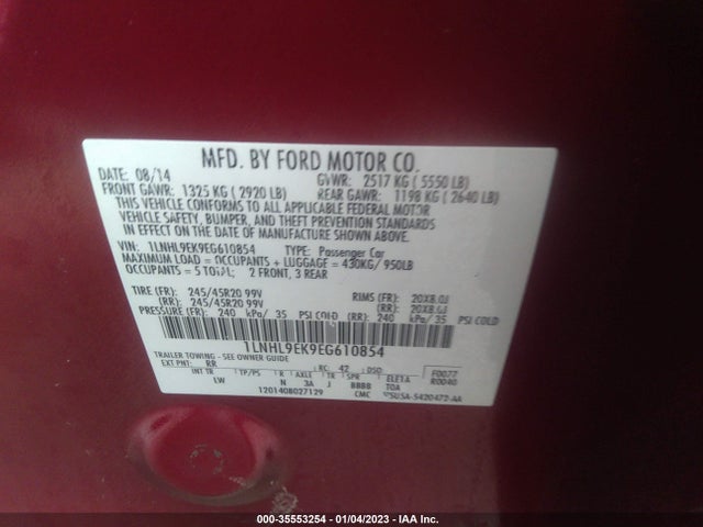 Lincoln MKS 2014 1LNHL9EK9EG610854 Image 10