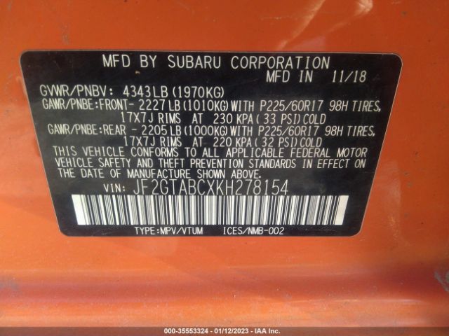 JF2GTABCXKH278154 Subaru Crosstrek