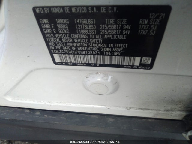 Honda Hr-v Ex-l 2022 3CZRU6H76NM738934 Image 9