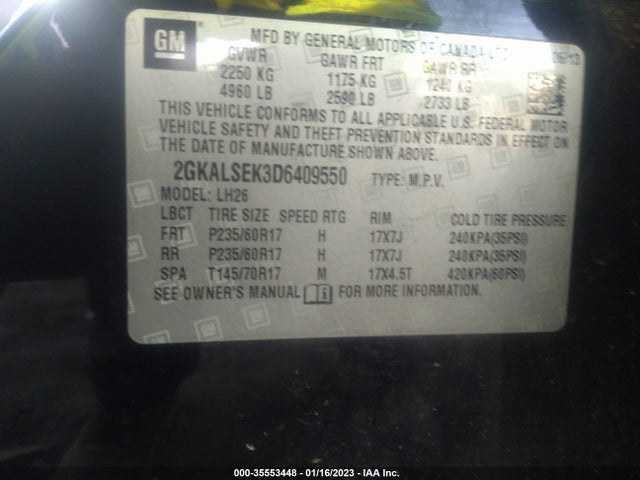 2013 GMC TERRAIN SLE VIN: 2GKALSEK3D6409550