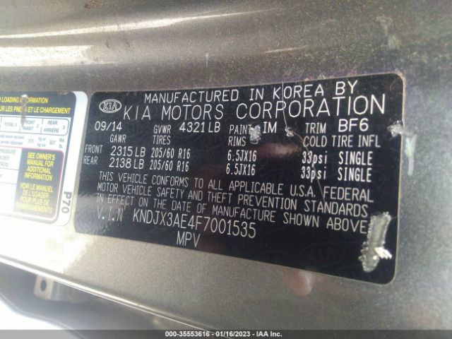 KNDJX3AE4F7001535 KIA Soul Ev +
