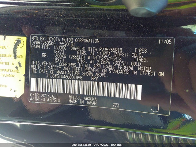 JTJGW31U460001898 Lexus RX 400H