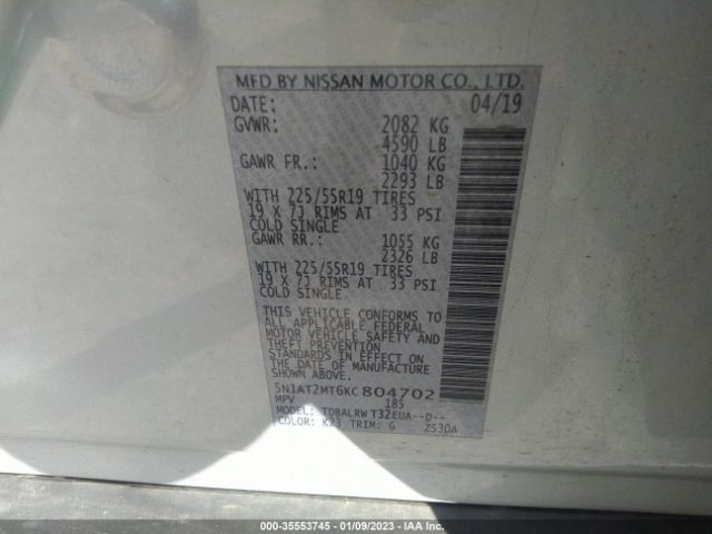 5N1AT2MT6KC804702 Nissan Rogue Sl