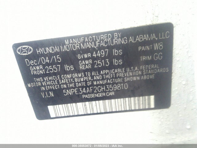 2016 Hyundai Sonata, VIN: 5NPE34AF2GH359810