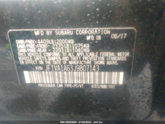 2018 Subaru WRX, VIN: JF1VA1A63J9807143
