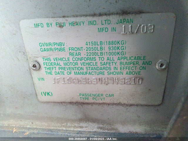 JF1SG63634H743210 Subaru FORESTER X