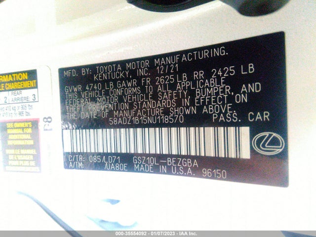 2022 Lexus ES, VIN: 58ADZ1B15NU118570
