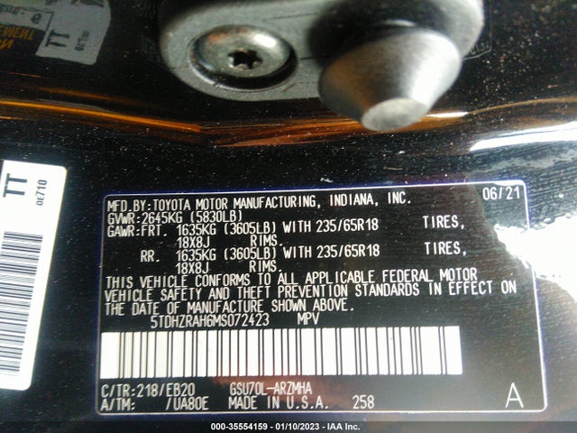 Toyota Highlander Xle 2021 5TDHZRAH6MS072423 Image 10