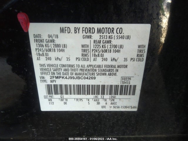 2018 Ford Edge, VIN: 2FMPK4J99JBC04269