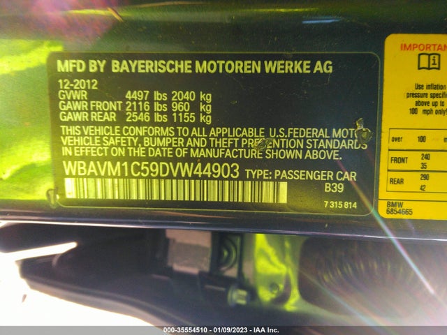 2013 BMW X1 28I VIN: WBAVM1C59DVW44903