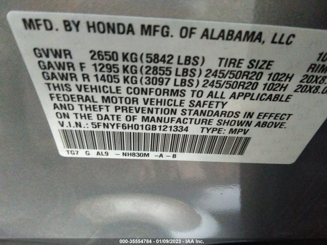 2016 Honda Pilot, VIN: 5FNYF6H01GB121334