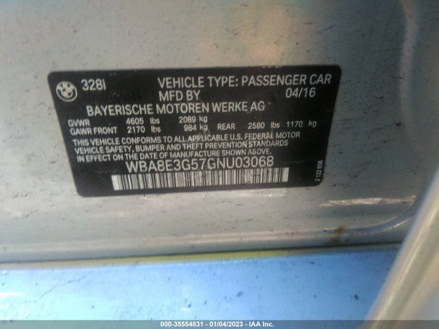 2016 BMW 3 Series, VIN: WBA8E3G57GNU03068
