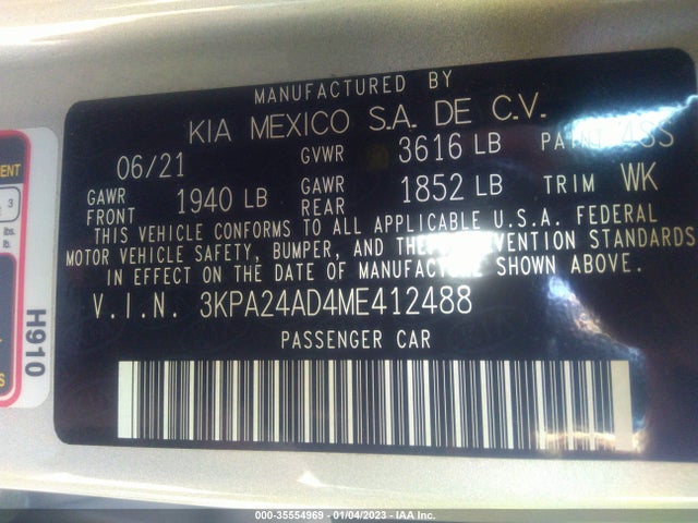 2021 KIA RIO LX VIN: 3KPA24AD4ME412488
