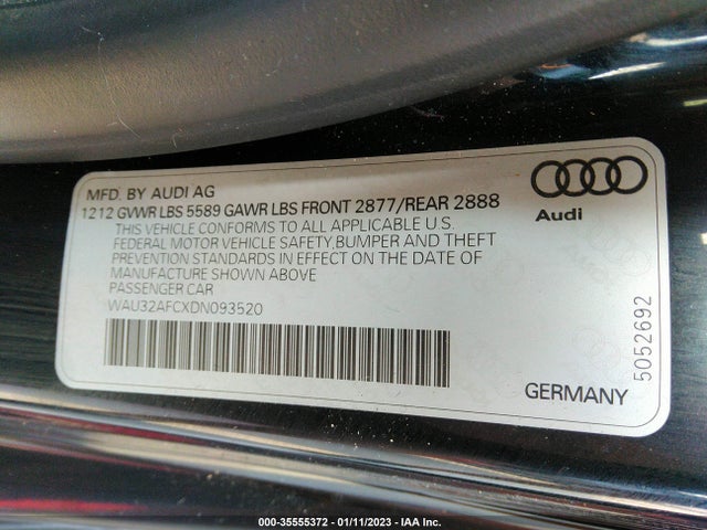 2013 AUDI S7 PRESTIGE VIN: WAU32AFCXDN093520