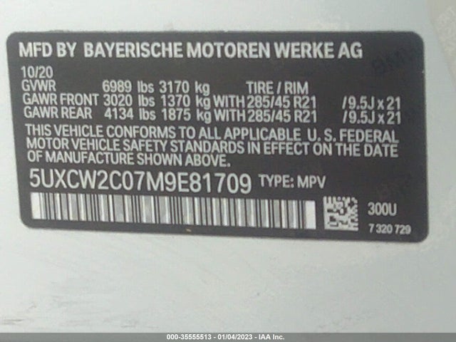 2021 BMW X7, VIN: 5UXCW2C07M9E81709