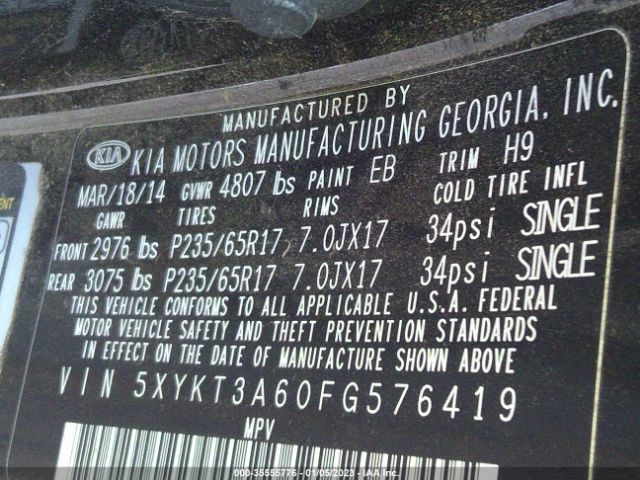 5XYKT3A60FG576419 KIA SORENTO LX