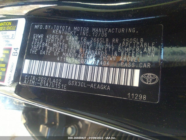 2007 TOYOTA AVALON XL/TOURING/XLS/LIMITED VIN: 4T1BK36B07U207404