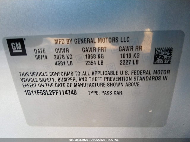 2015 CHEVROLET MALIBU LTZ VIN: 1G11F5SL2FF114748