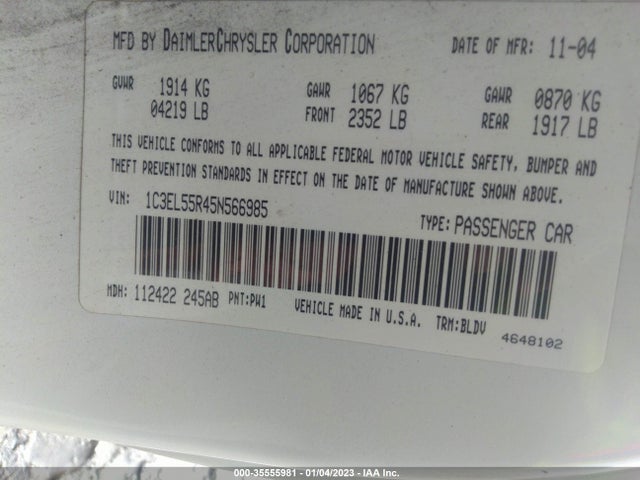 2005 CHRYSLER SEBRING CONV TOURING VIN: 1C3EL55R45N566985