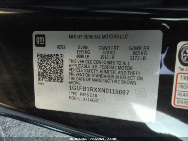 Chevrolet Camaro 1lt 2022 1G1FB1RXXN0115697 Image 9