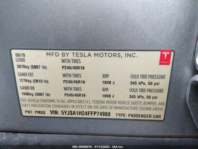 2015 Tesla Model S, VIN: 5YJSA1H24FFP74988