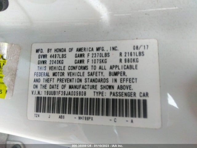 2018 ACURA TLX VIN: 19UUB1F39JA005908