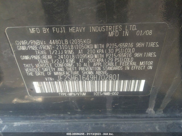 JF2SH61649H702801 Subaru FORESTER X