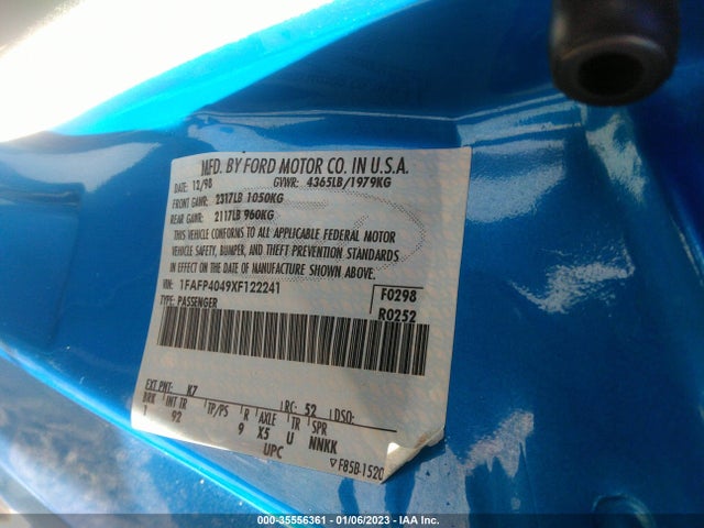 1999 FORD MUSTANG VIN: 1FAFP4049XF122241
