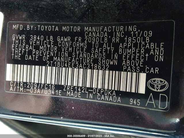 2010 TOYOTA COROLLA VIN: 2T1BU4EE3AC318632