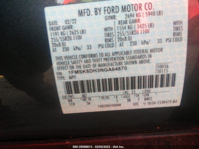 2022 Ford Explorer, VIN: 1FMSK8DH3NGA64870