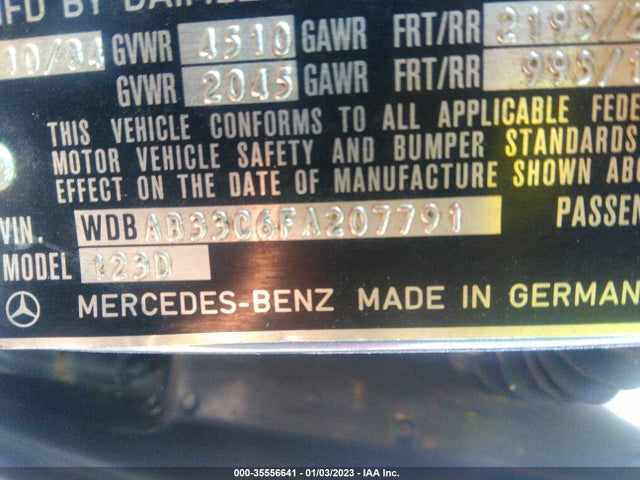 1985 MERCEDES-BENZ 300 DT VIN: WDBAB33C6FA207791