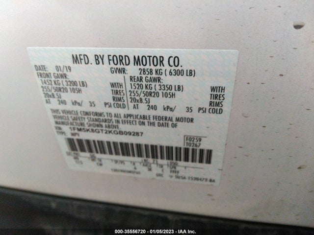 2019 Ford Explorer, VIN: 1FM5K8GT2KGB09287