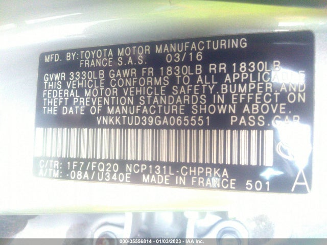 2016 Toyota Yaris, VIN: VNKKTUD39GA065551
