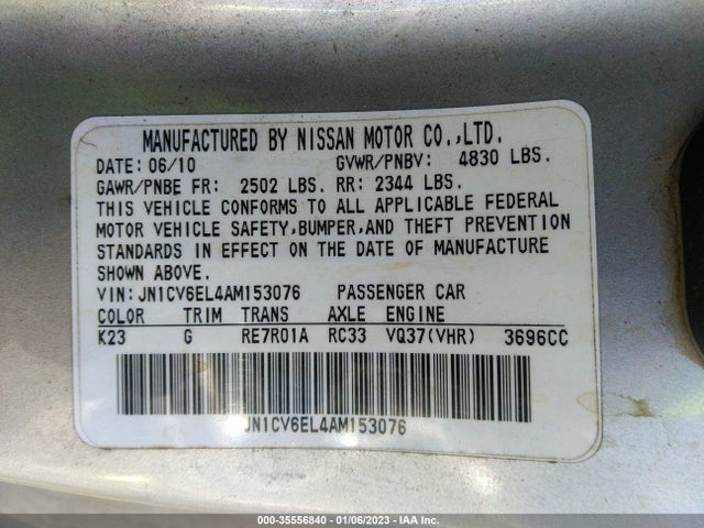 2010 INFINITI G37 COUPE X VIN: JN1CV6EL4AM153076