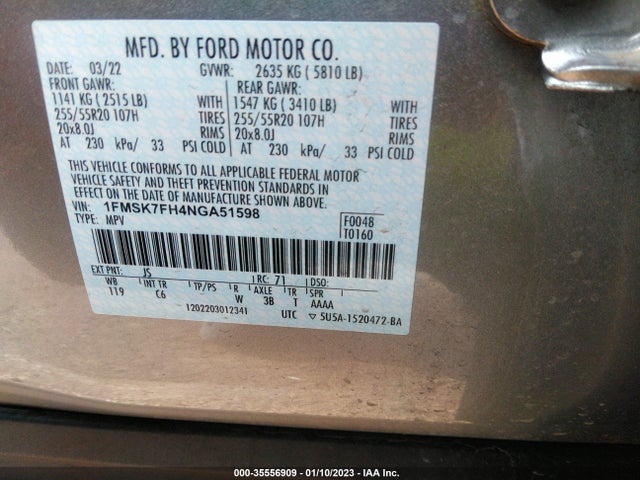 2022 Ford Explorer, VIN: 1FMSK7FH4NGA51598