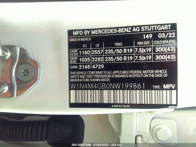 W1N4M4GB0NW199861 Mercedes-Benz Glb Glb 250