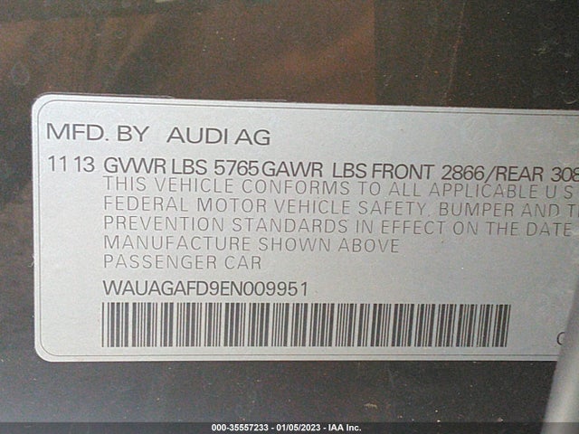 2014 Audi A8, VIN: WAUAGAFD9EN009951