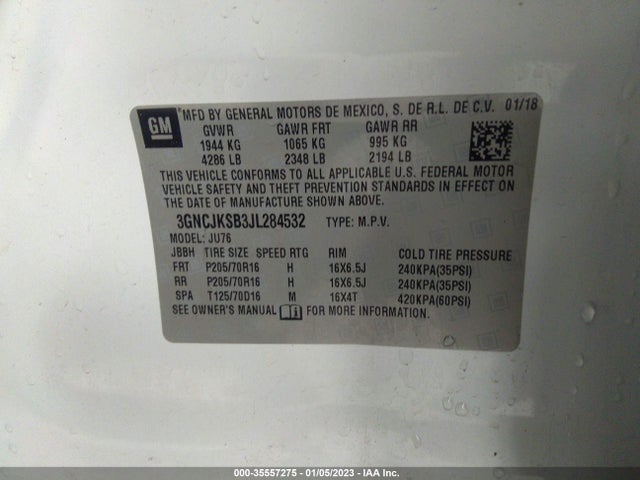 2018 Chevrolet Trax, VIN: 3GNCJKSB3JL284532