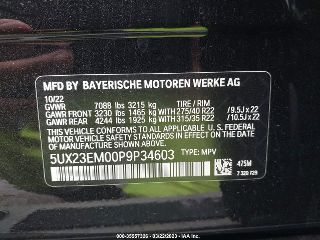 2023 BMW X7, VIN: 5UX23EM00P9P34603