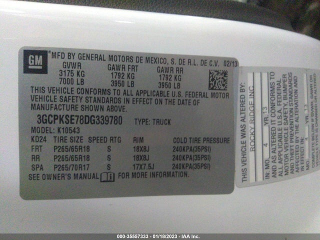 2013 CHEVROLET SILVERADO 1500 LT VIN: 3GCPKSE78DG339780