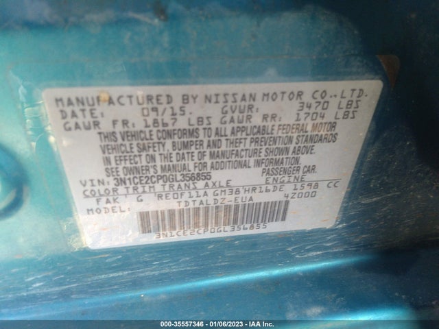 2016 NISSAN VERSA NOTE SV VIN: 3N1CE2CP0GL356855