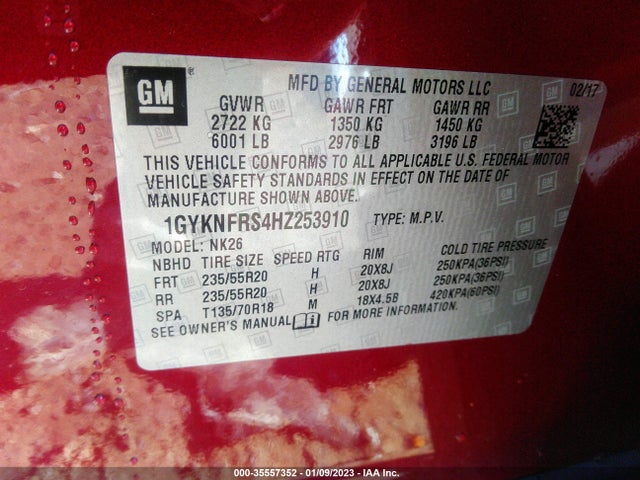 1GYKNFRS4HZ253910 Cadillac Xt5 Platinum Awd