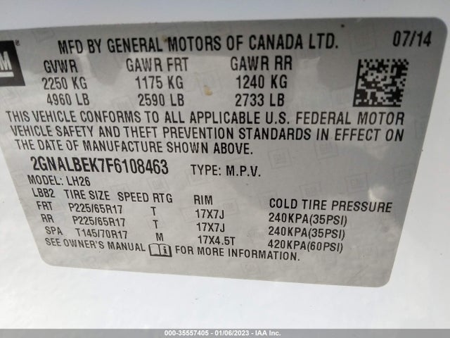 Chevrolet EQUINOX LT 2015 2GNALBEK7F6108463 Image 10