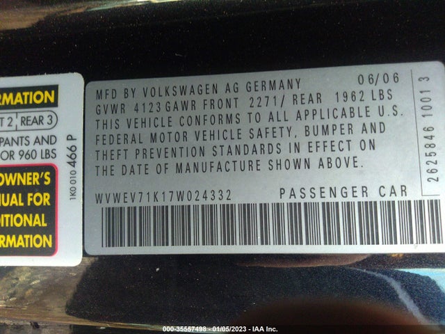 2007 VOLKSWAGEN GTI VIN: WVWEV71K17W024332